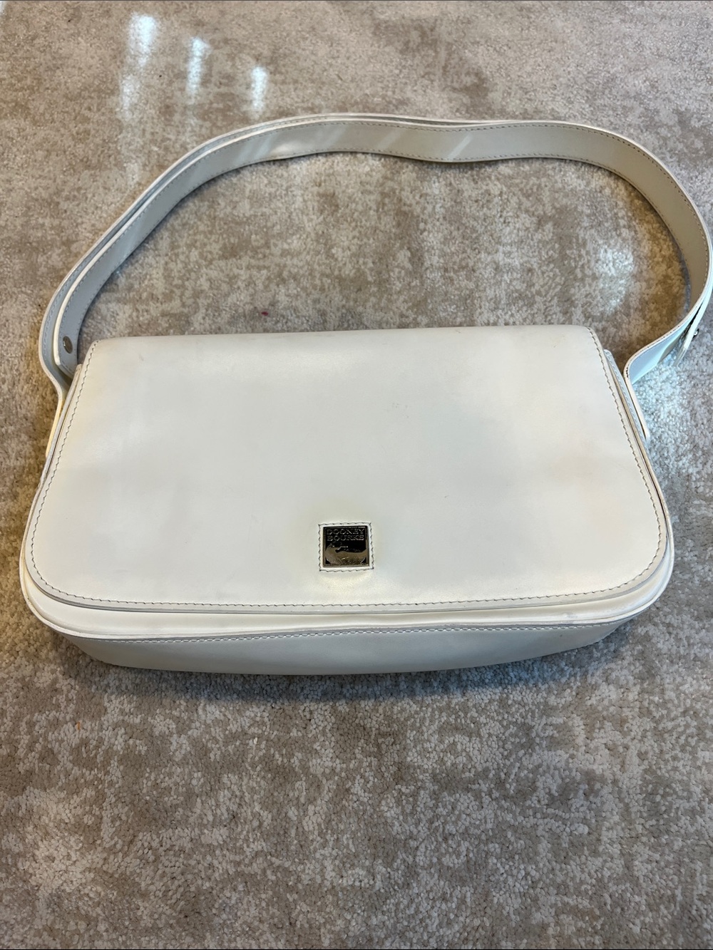 Dooney Bourne White Leather Shoulder Bag - convertible strap magnetic closure